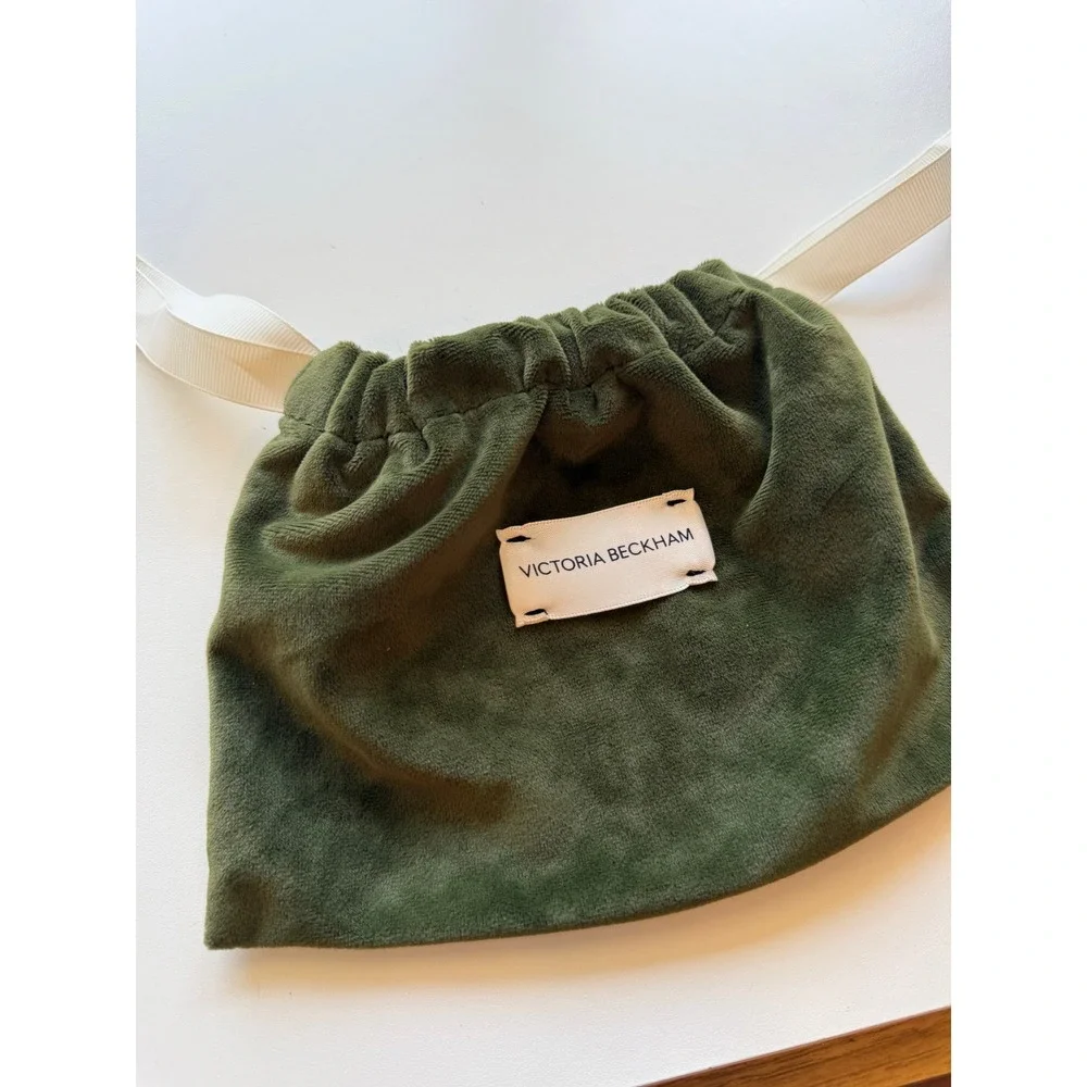 Victoria Beckham Olive Green Velvet Drawstring Pouch Ribbon Tie Logo Accessory